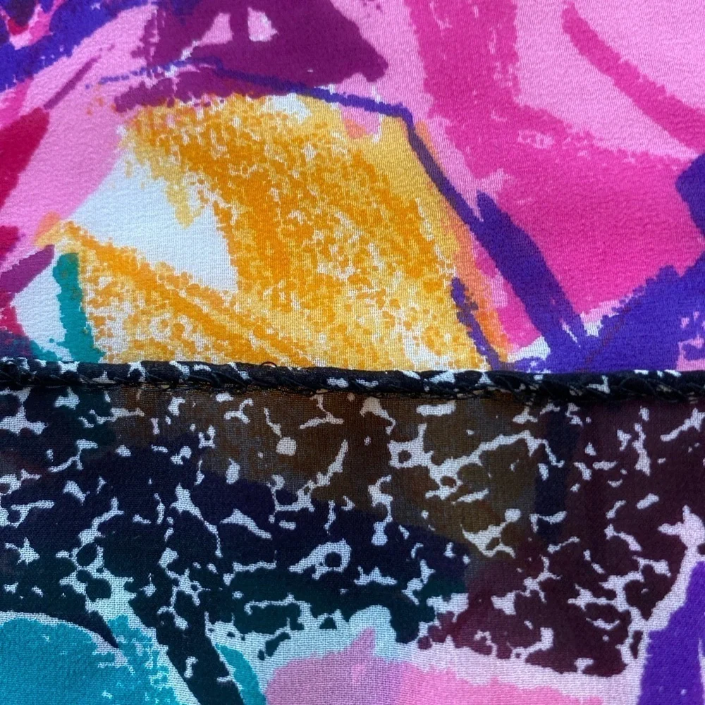 Scarf Chiffon Square Pink Black Hand-rolled Edge 33.5”